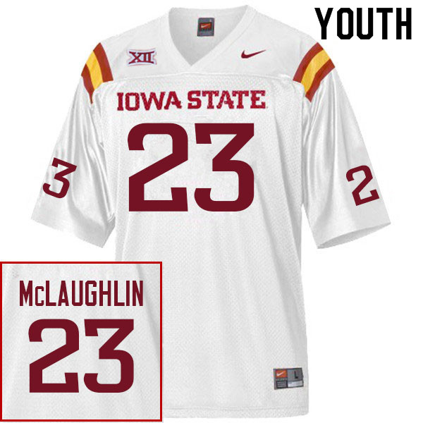 Youth #23 Will McLaughlin Iowa State Cyclones College Football Jerseys Sale-White - Click Image to Close